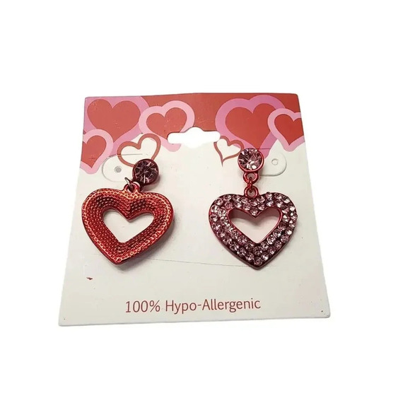 American Vintage Jewelry - Vintage Rhinestone Crystal Heart Dangle Drop Earrings Hypo-Allergenic